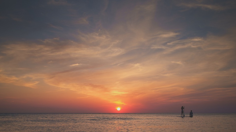 Sunset, Sea, Ocean, Stand Up Paddling, Sup, Water